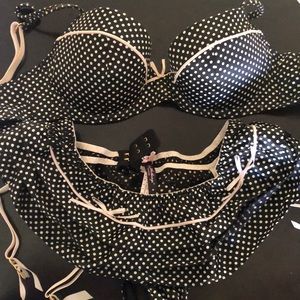 Victoria’s Secret bra and bottom w/ garter clips